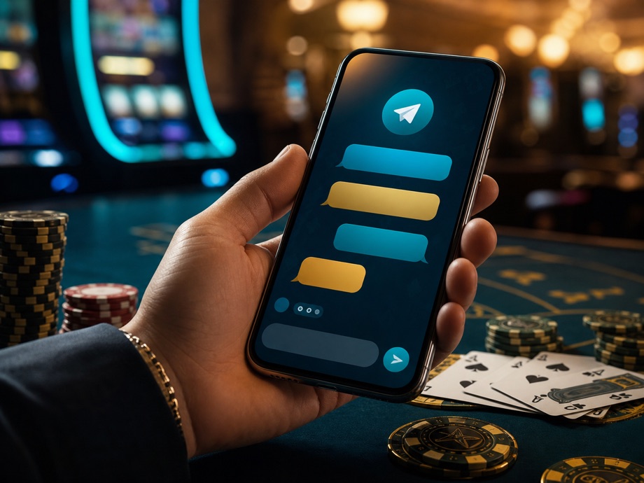Telegram Casino Bot на смартфоне рядом с фишками казино